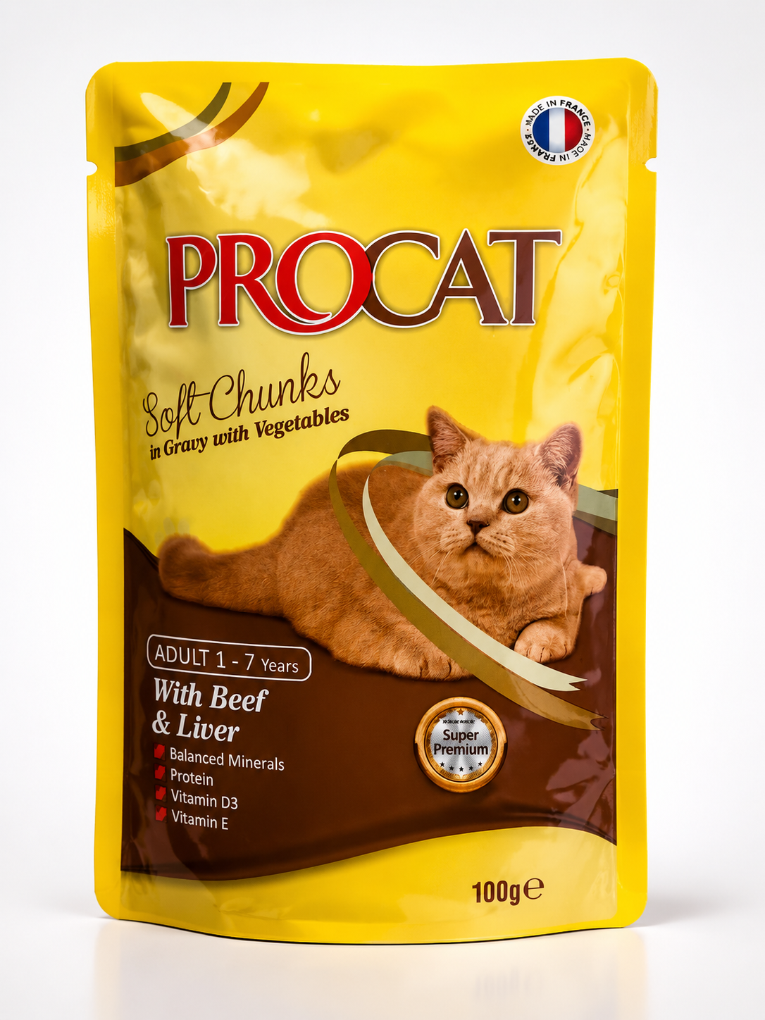PROCAT Wet Food Sachet – Beef & Liver in Gravy with Vegetables (100g)