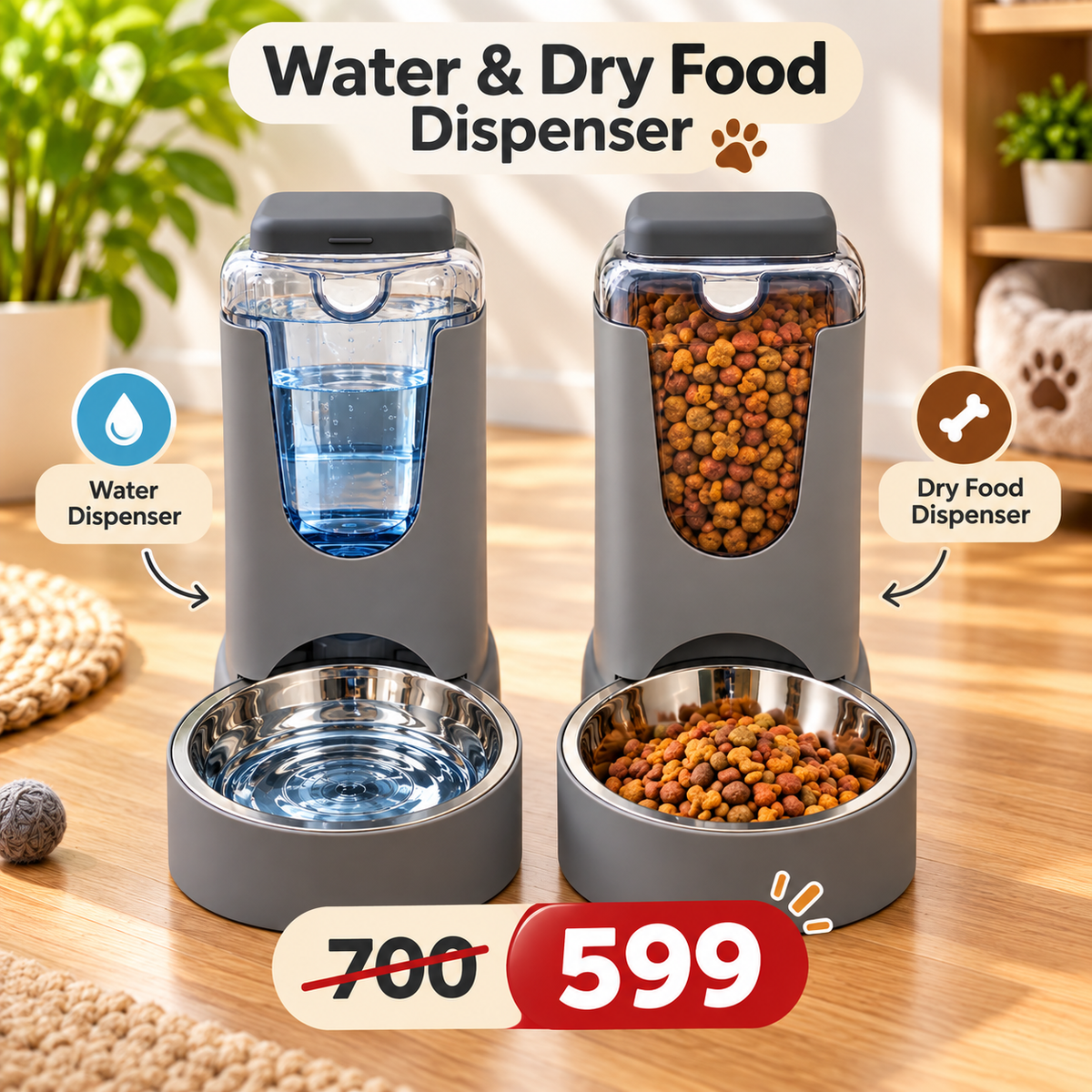 🐾 Water & Dry Food Dispenser