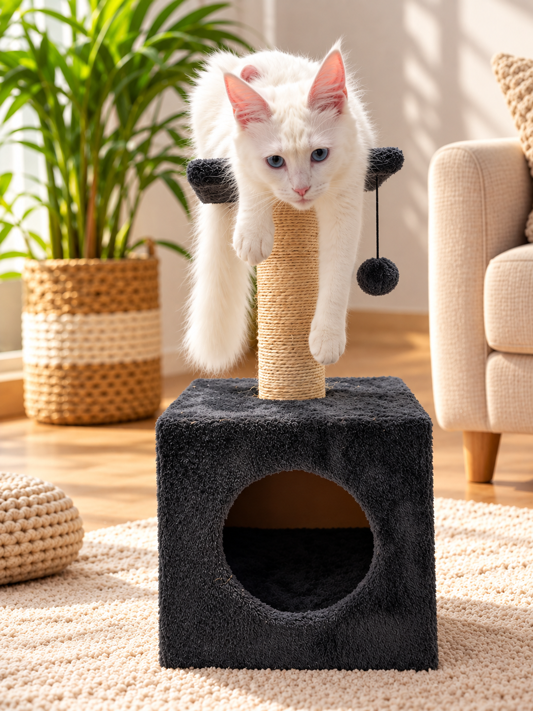 Cat Scratcher House with Hanging Ball