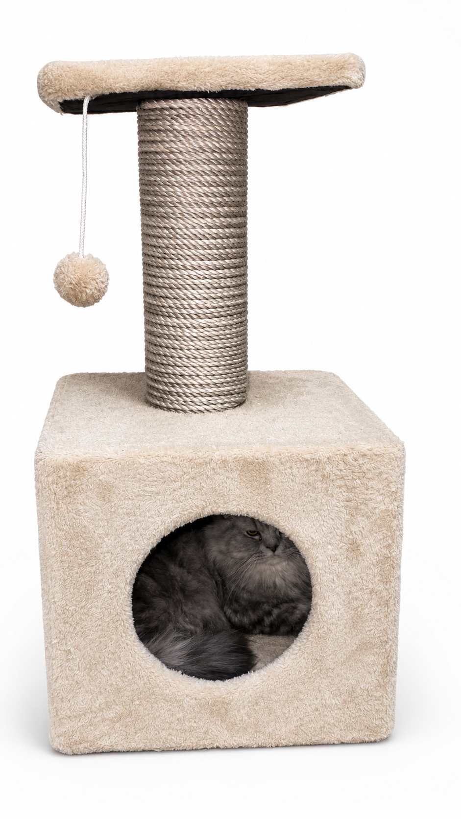 Cat Scratcher House with Hanging Toy Ball & Cozy Hideaway